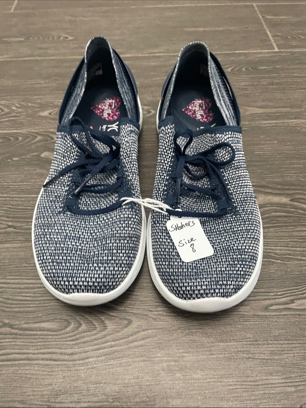 Skechers Navy and White Knit Lace-Up Sneakers - Women's